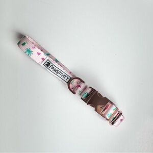 Pawsitivity Pink Pet Collar with Palm Trees Flamingos Rose Gold Clasp